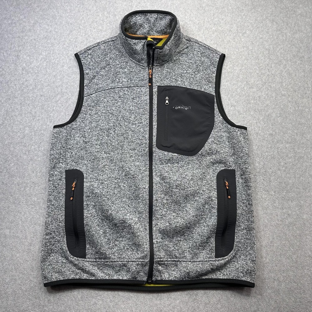 Orvis R65 Sweater Fleece Vest Mens Medium Gray Zip Performance Hiking 2F8E